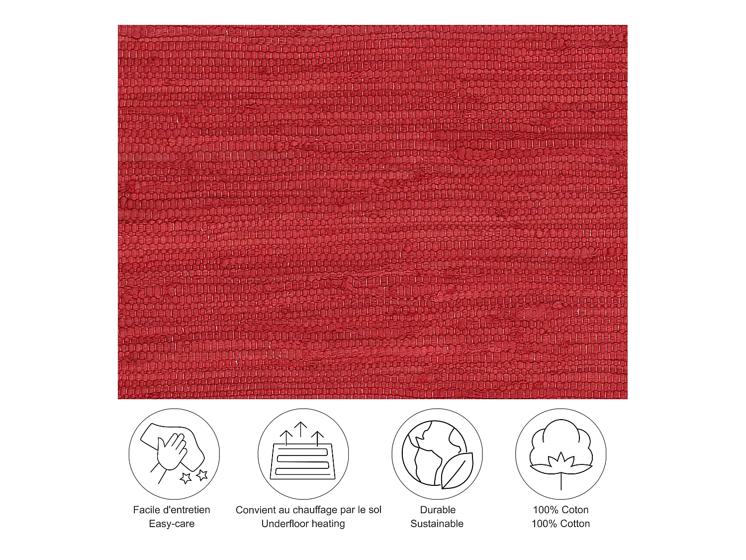 Tapis en coton tissé à la main et réversible 160x230 cm rouge Happy Cotton