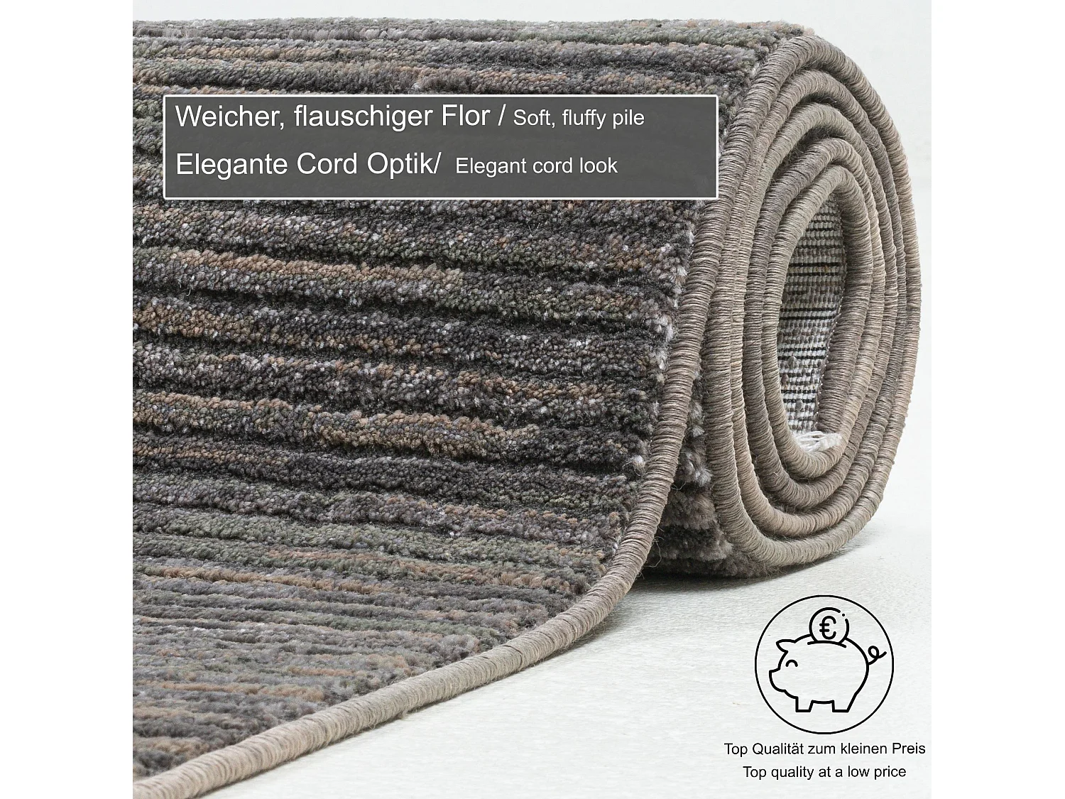 Tapis à tissage plat aspect court 160x230 cm gris foncé Corduletta