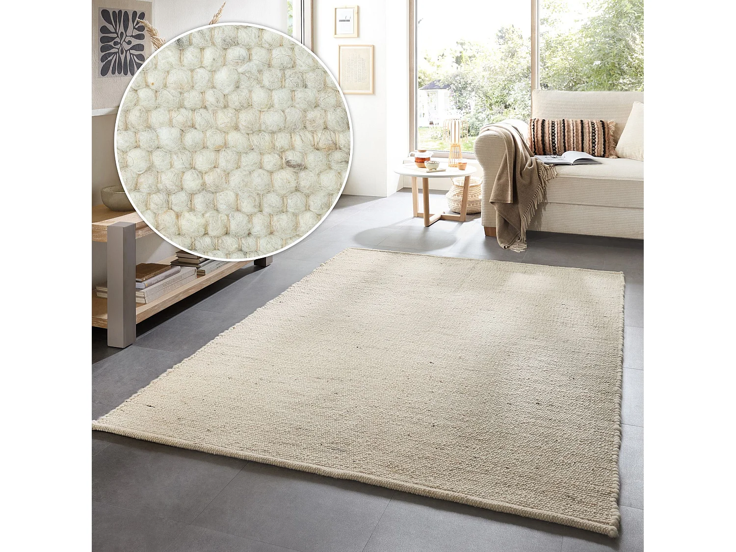 Tapis en laine tissé à la main réversible 120x180 cm natural Alm-Glück