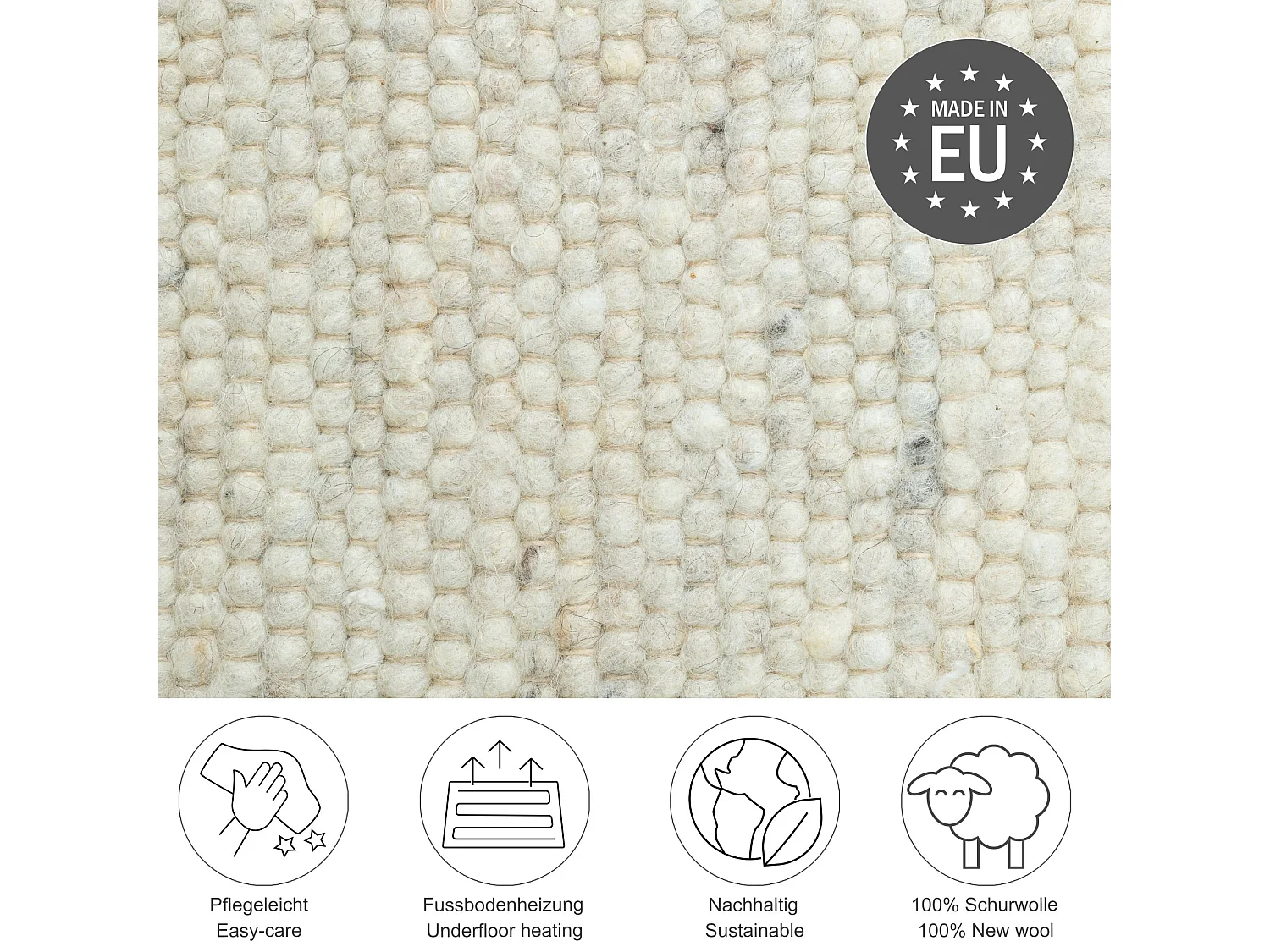 Tapis en laine tissé à la main réversible 120x180 cm natural Alm-Glück