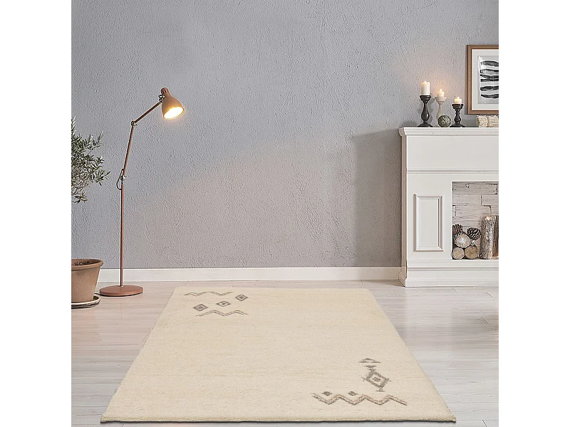 Tapete berbere feito à mão em lã 200x250 cm branco Hadj