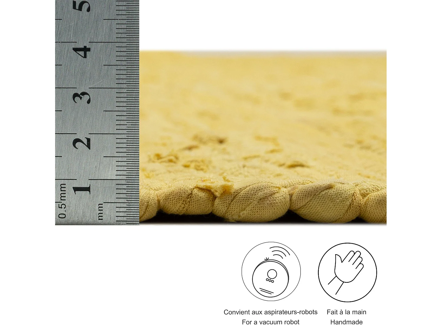 Alfombra de algodón tejida a mano y reversible 60x120 cm Amarillo Happy Cotton