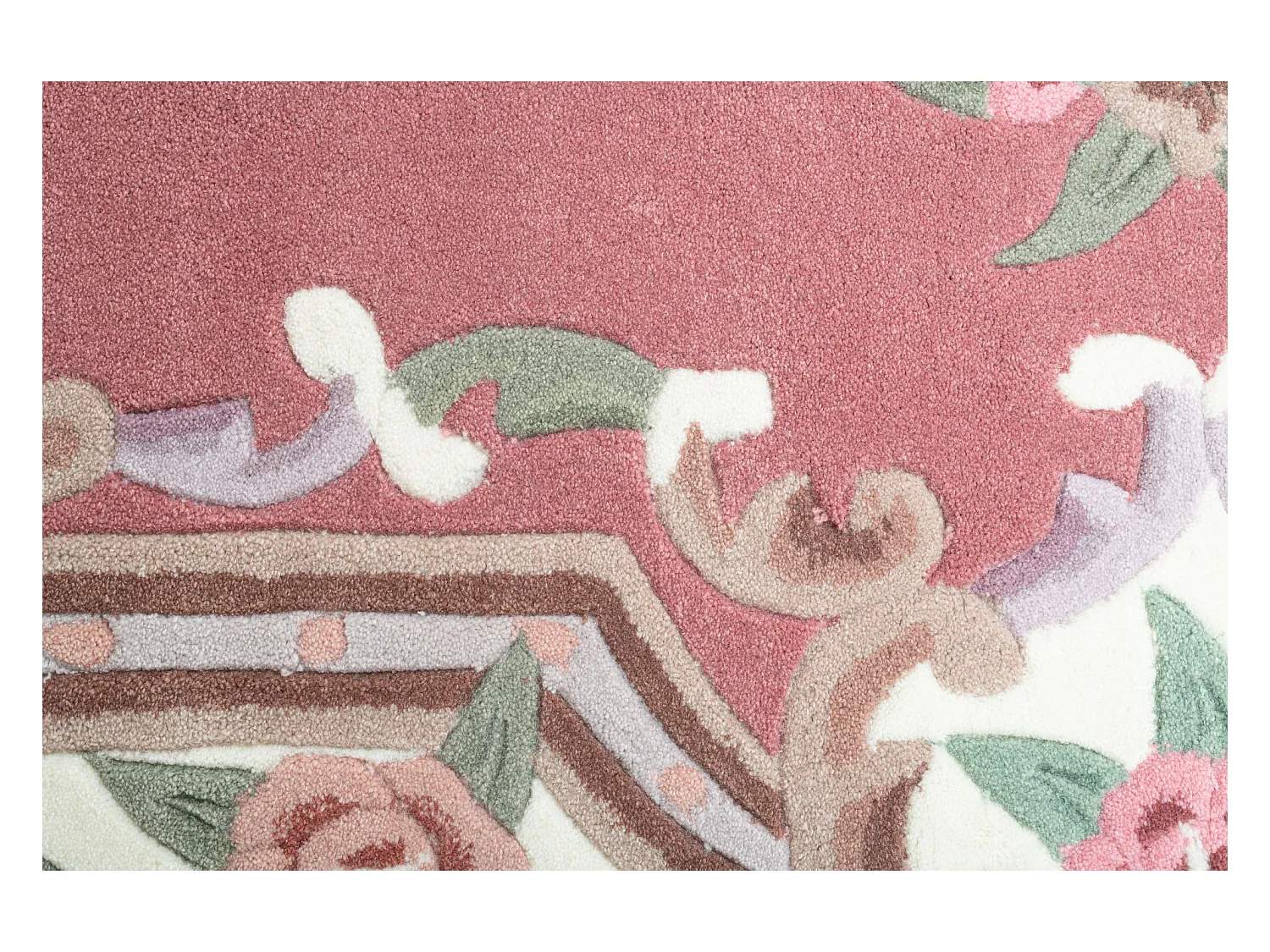 Handgetufteter Teppich mit Bordüre im Aubusson Design 60x90 cm Rose Ming