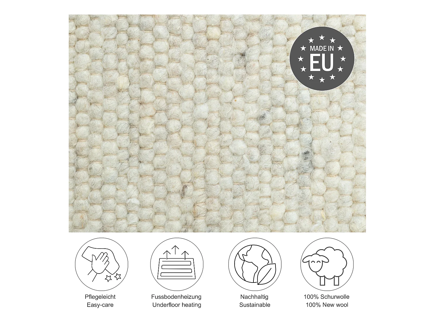 Tapis en laine tissé à la main réversible 160x230 cm natural Alm-Glück