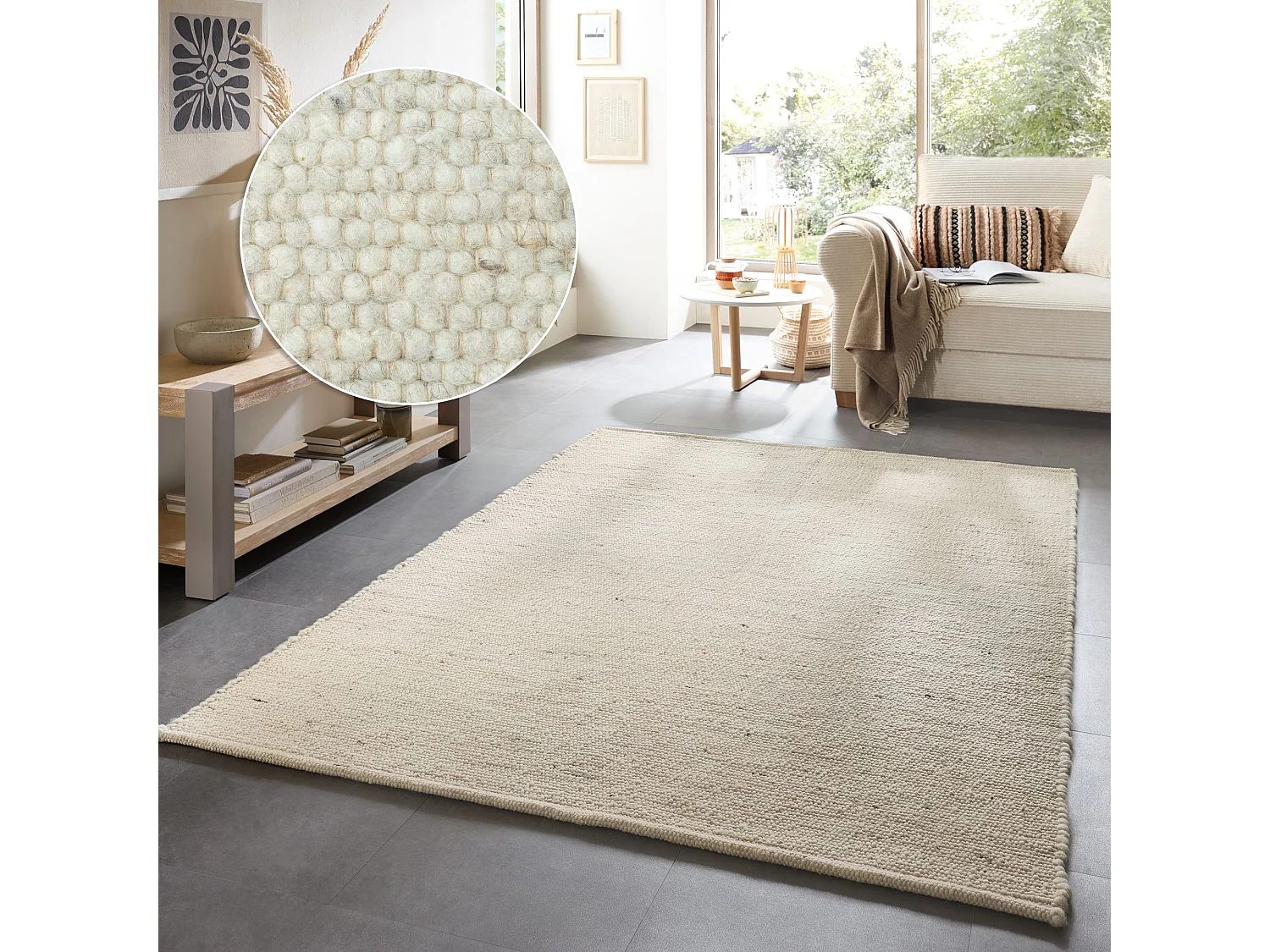 Wollen tapijt handgeweven omkeerbaar 160x230 cm natuurlijk Alm-Glück