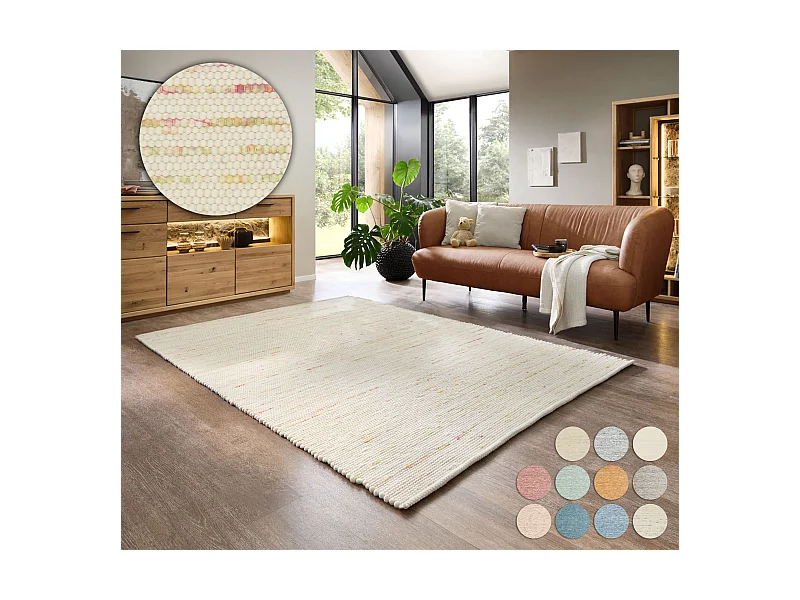 Handgewebter wendbarer Wollteppich 120x180 cm Bunt Pastell Alpen