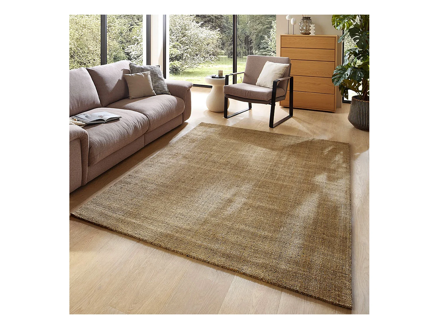 Tapis UNI rayé en viscose et laine 190x290 cm or Venus