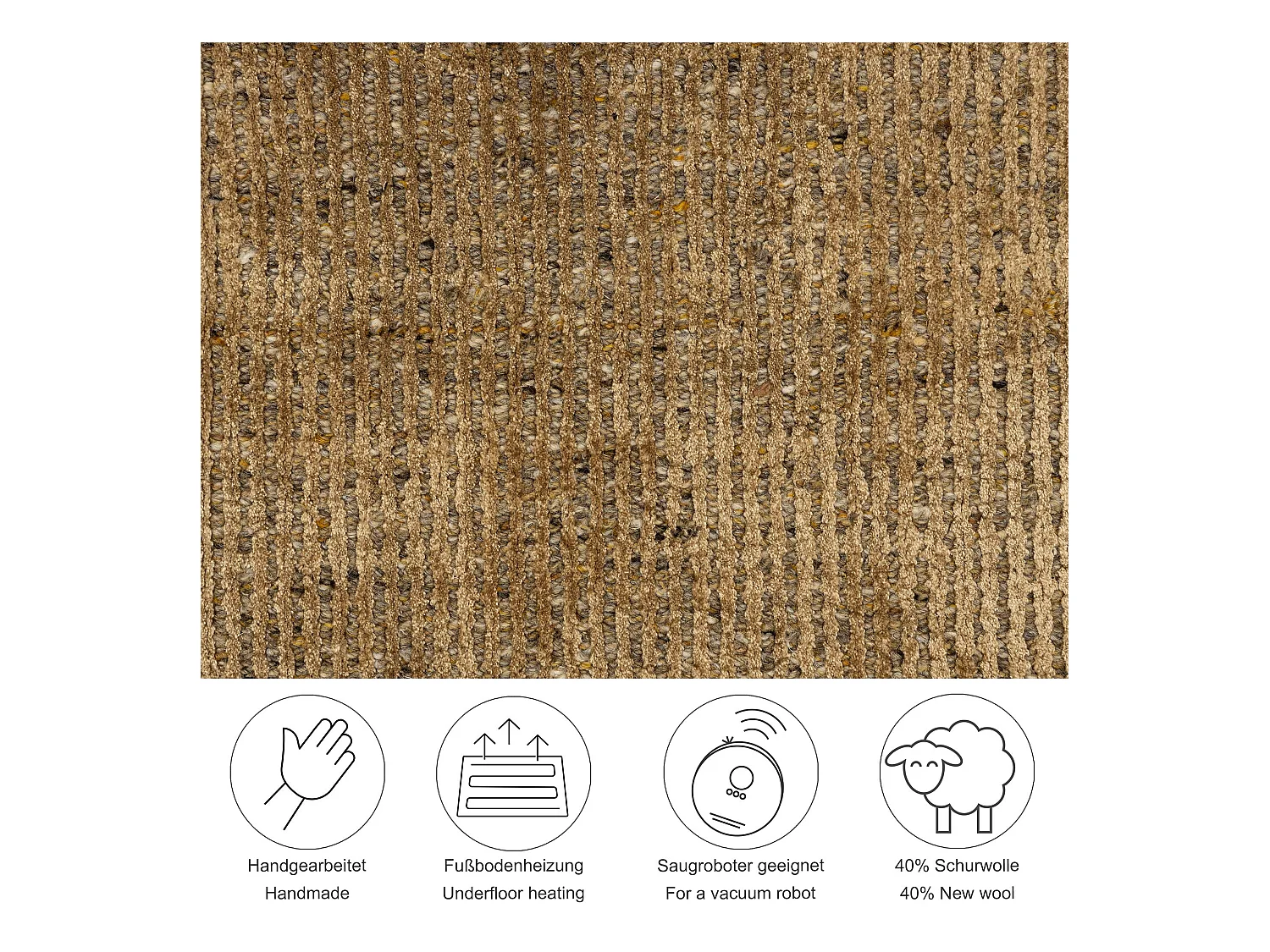 Tapis UNI rayé en viscose et laine 190x290 cm or Venus