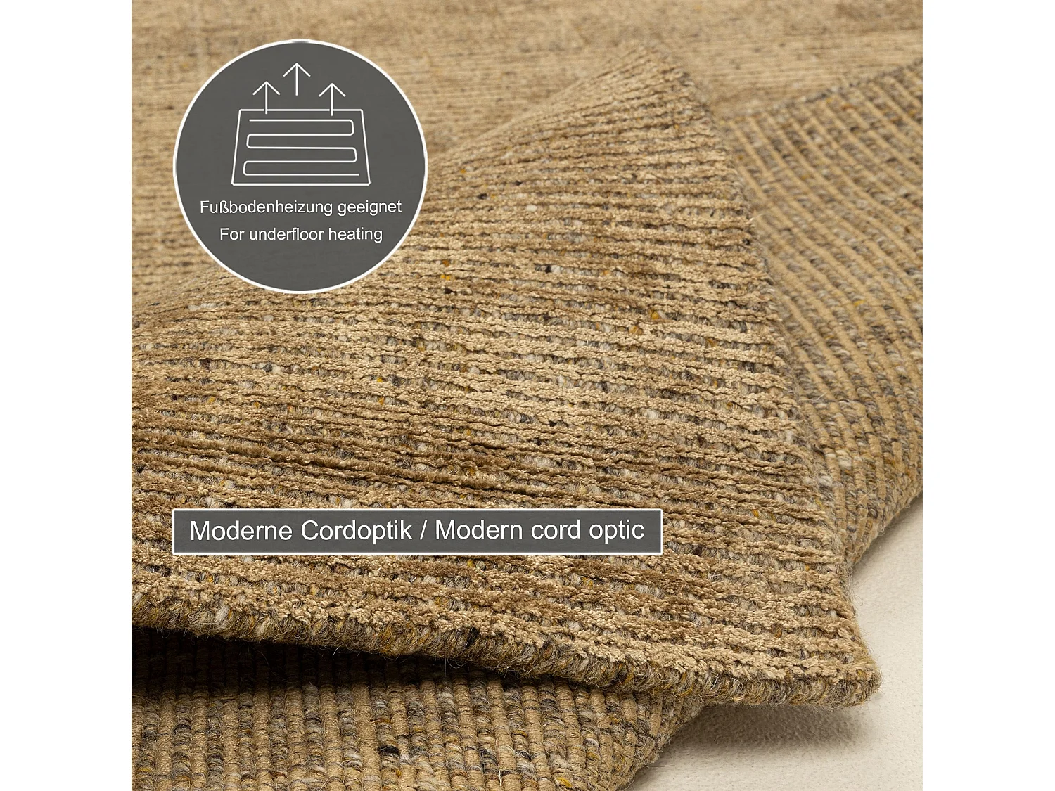 Tapis UNI rayé en viscose et laine 190x290 cm or Venus