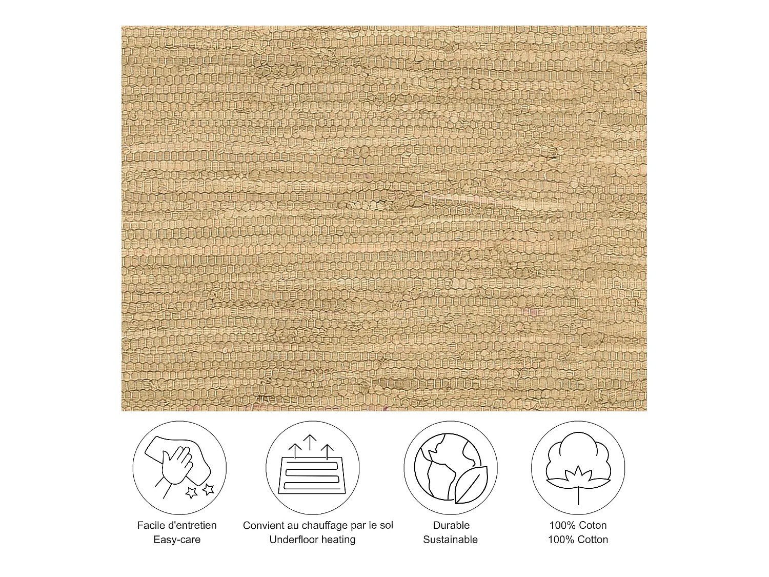 Tapis en coton tissé à la main et réversible 160x230 cm natural Happy Cotton