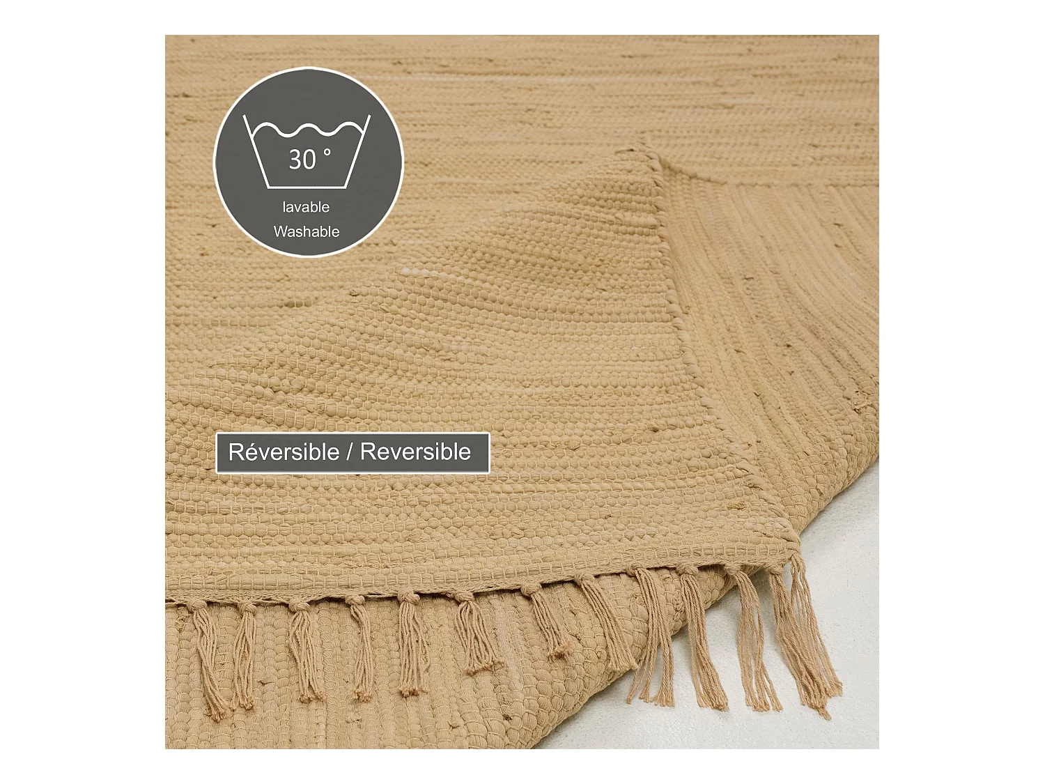 Tapis en coton tissé à la main et réversible 160x230 cm natural Happy Cotton