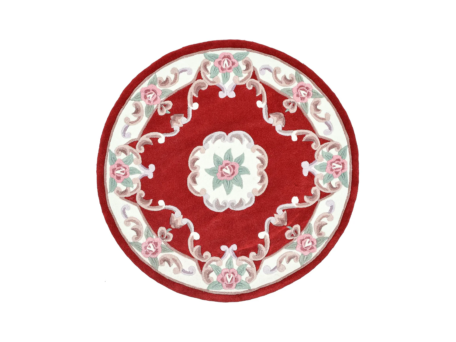 Tapis tufté à la main avec bordure, style Aubusson  190x190 cm rouge Ming