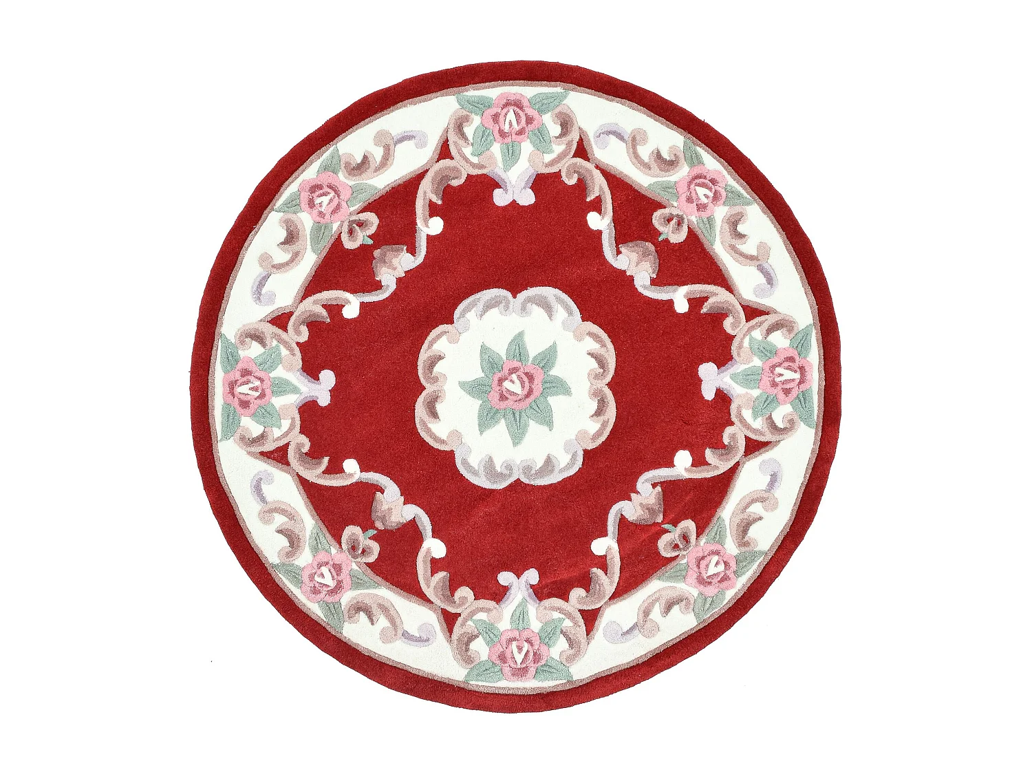 Tapis tufté à la main avec bordure, style Aubusson  190x190 cm rouge Ming