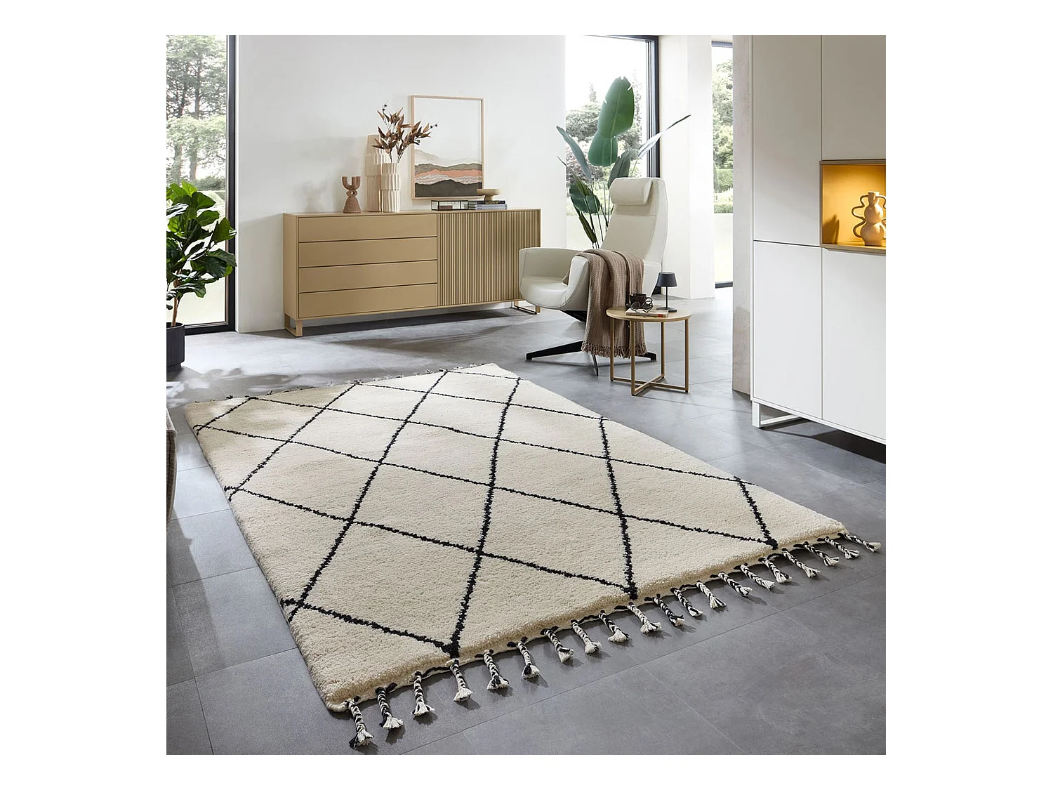 Handgeknüpfter Berberteppich Marmoucha 170x240 cm Schwarz/ Weiß Marmoucha