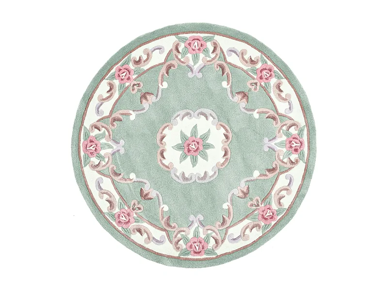 Handgetufteter Teppich mit Bordüre im Aubusson Design 150x150 cm Grün Ming