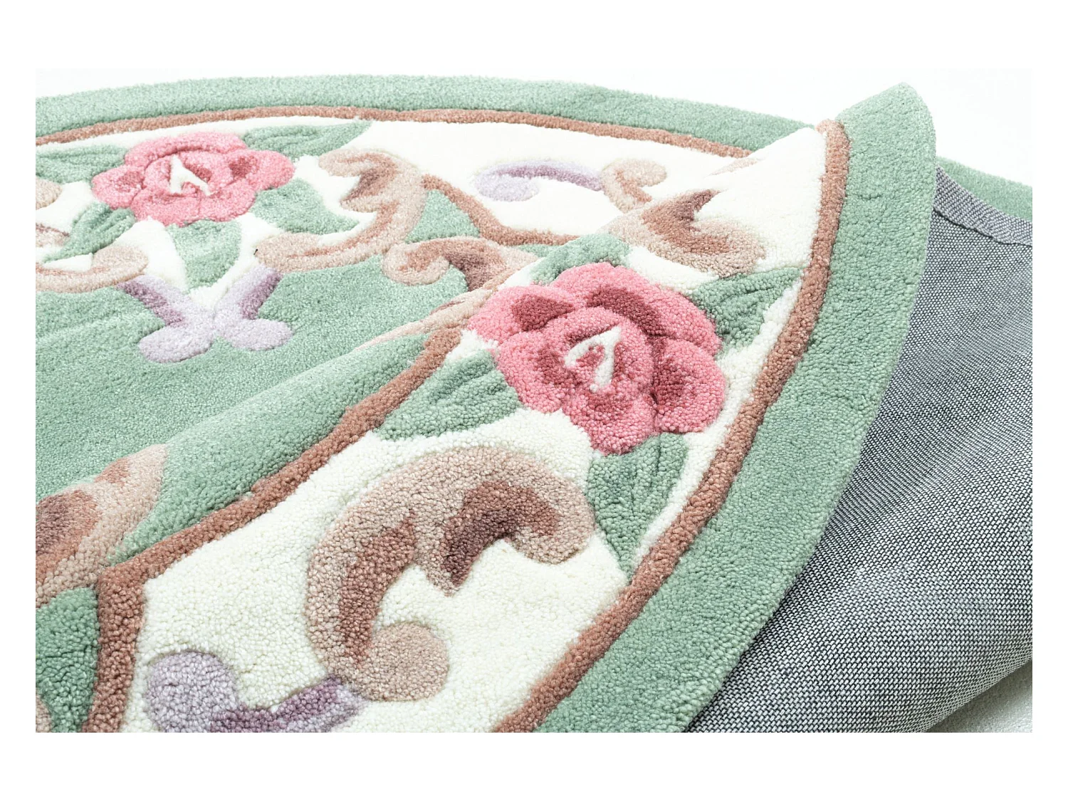 Tapis tufté à la main avec bordure, style Aubusson  150x150 cm vert Ming