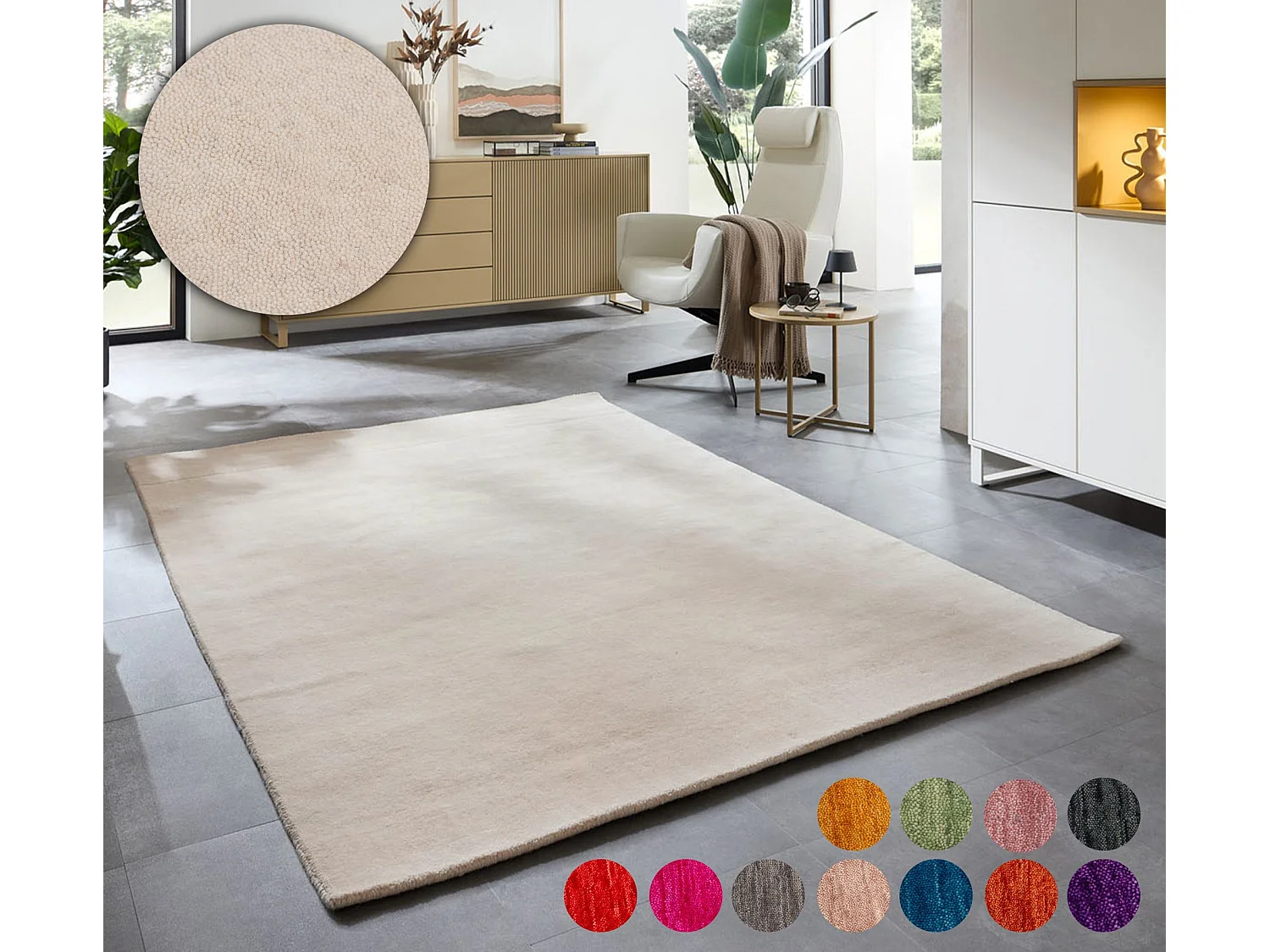 Tapis UNI tissé à la main  190x290 cm crème Holi