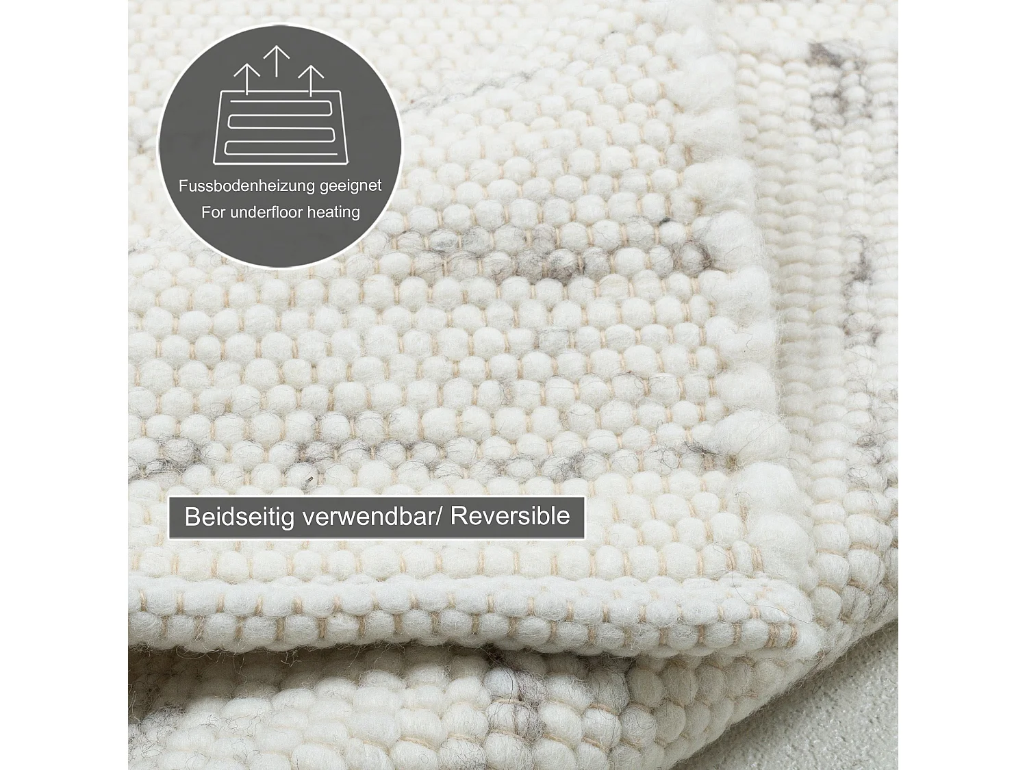 Tapis en laine tissé à la main réversible 70x130 cm natural gris Alm-Glück