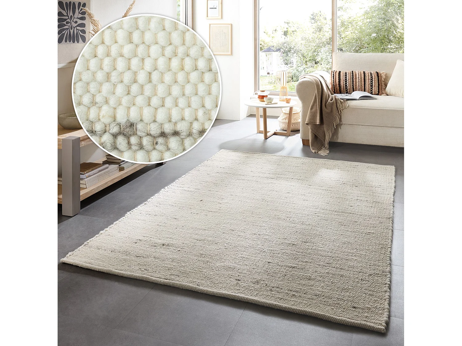 Tapis en laine tissé à la main réversible 70x130 cm natural gris Alm-Glück