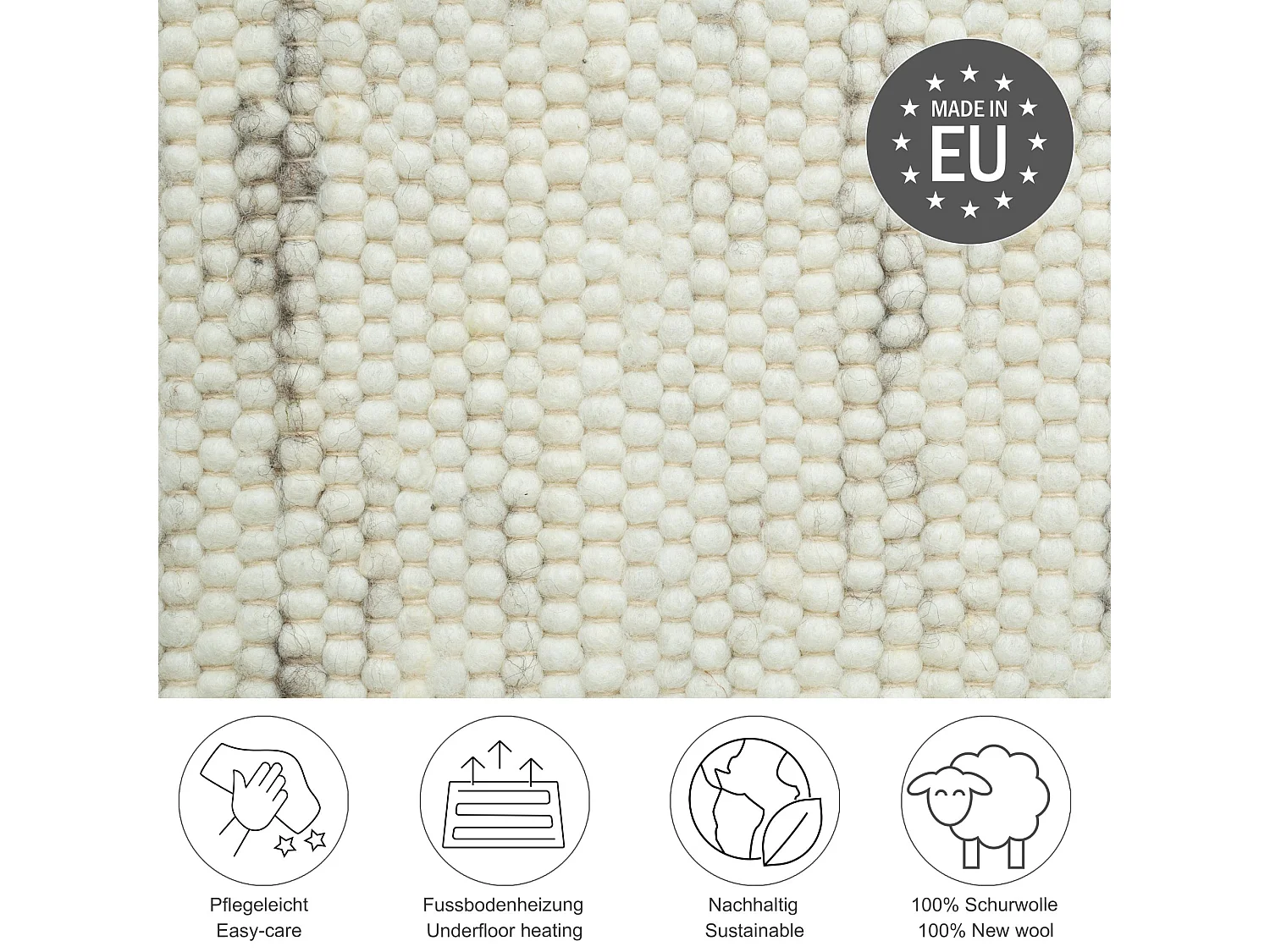 Tapis en laine tissé à la main réversible 70x130 cm natural gris Alm-Glück