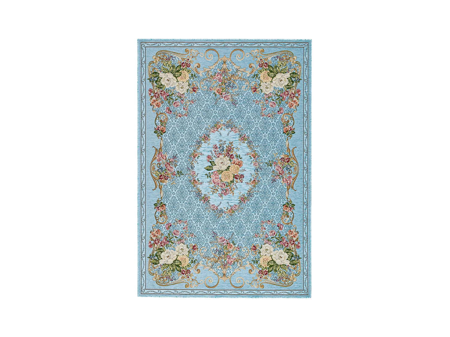 Teppich mit Bordüre und Blumenmuster 70x120 cm Türkis Flomi