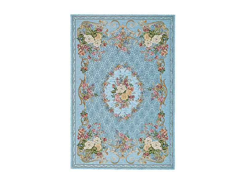 Tapis avec bordure et motif floral 70x120 cm turquoise Flomi