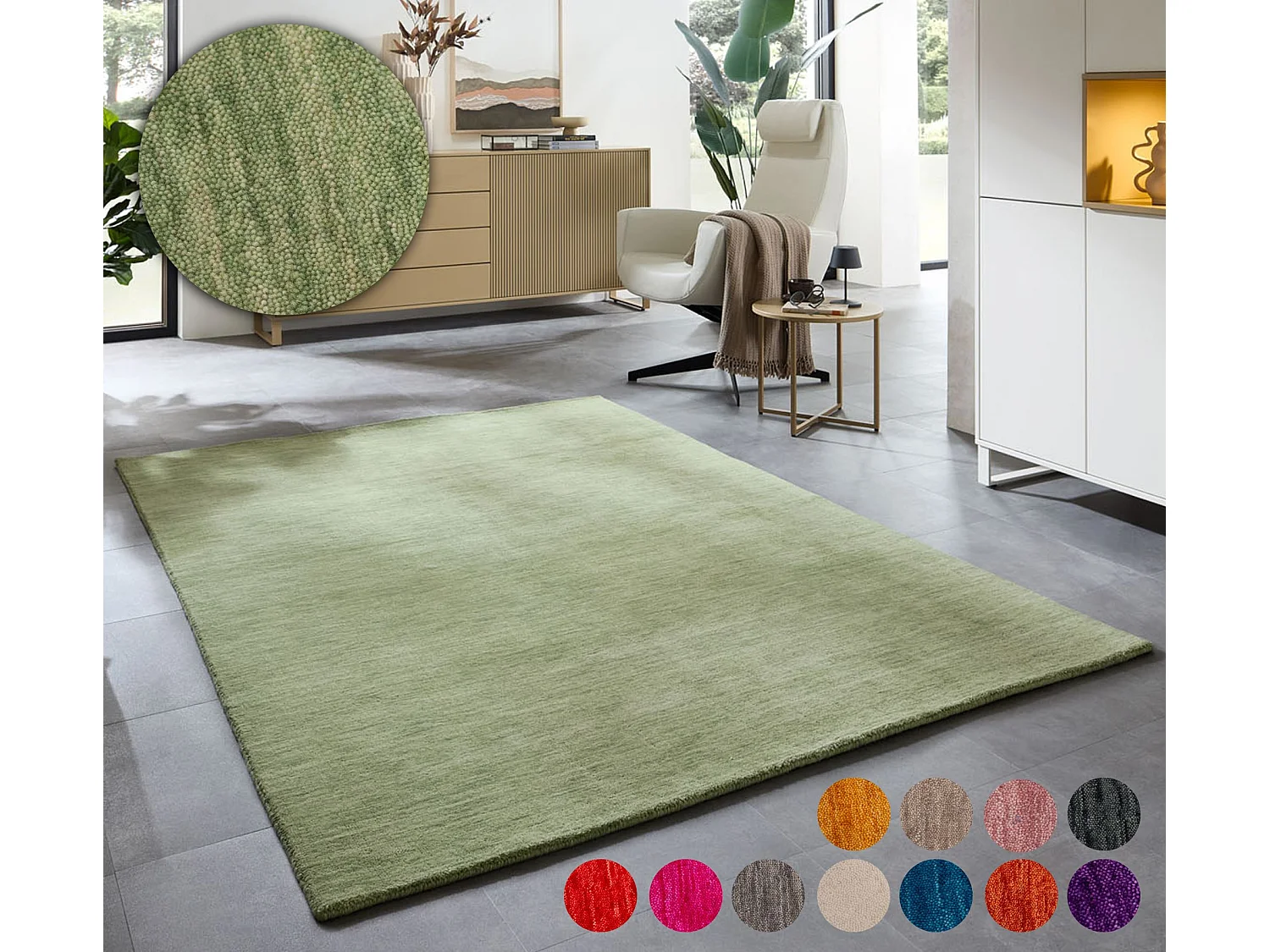 Tapis UNI tissé à la main  60x90 cm vert clair Holi