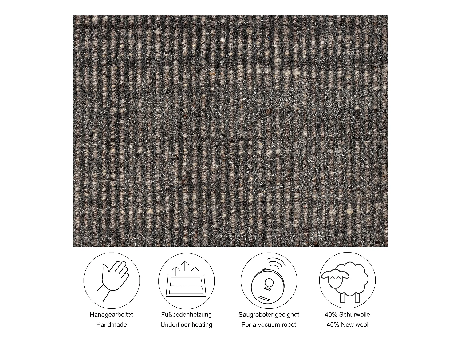 Gestreifter UNI Teppich aus Viskose und Wolle 190x290 cm Anthrazit Venus