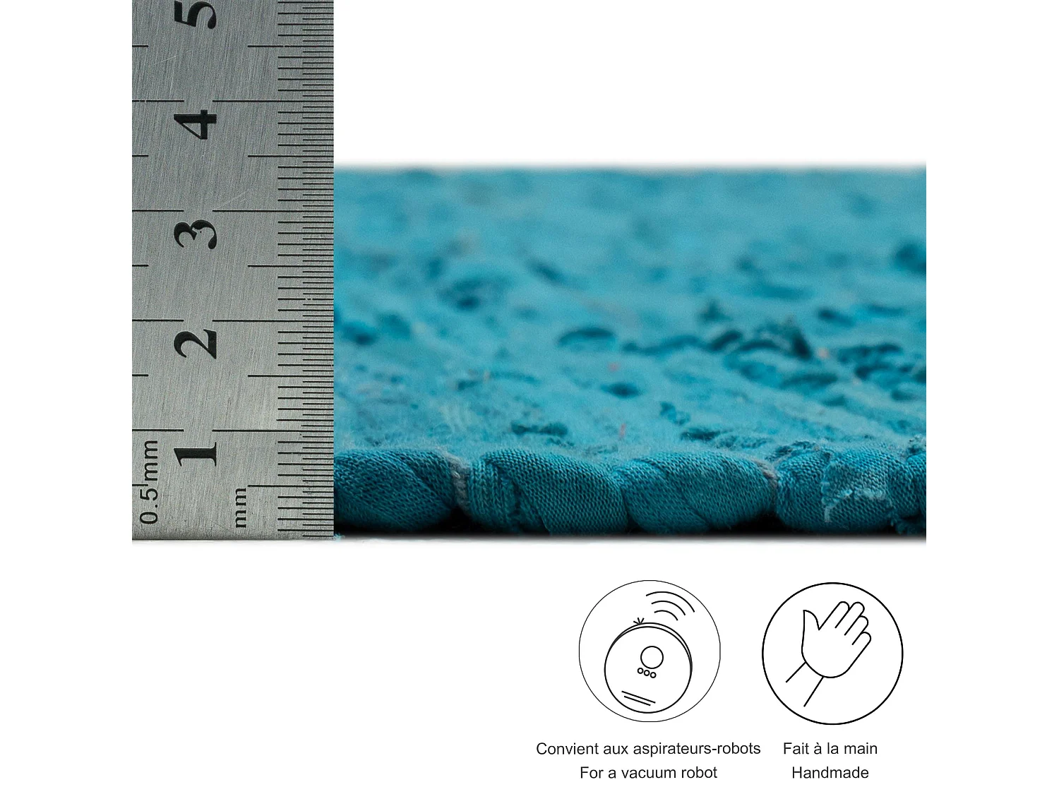 Tapis en coton tissé à la main et réversible 60x120 cm turquoise Happy Cotton