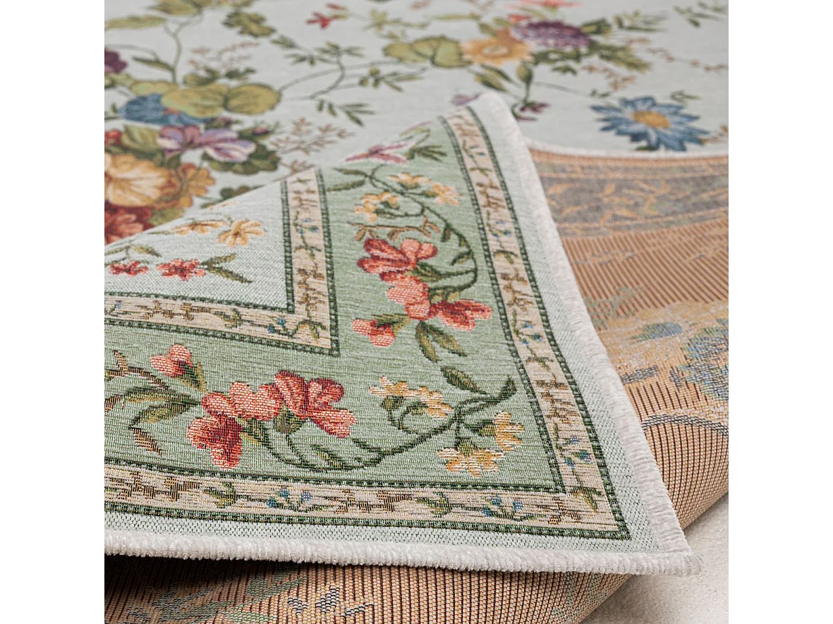 Teppich mit Bordüre und Blumenmuster 70x400 cm Mint Flomi