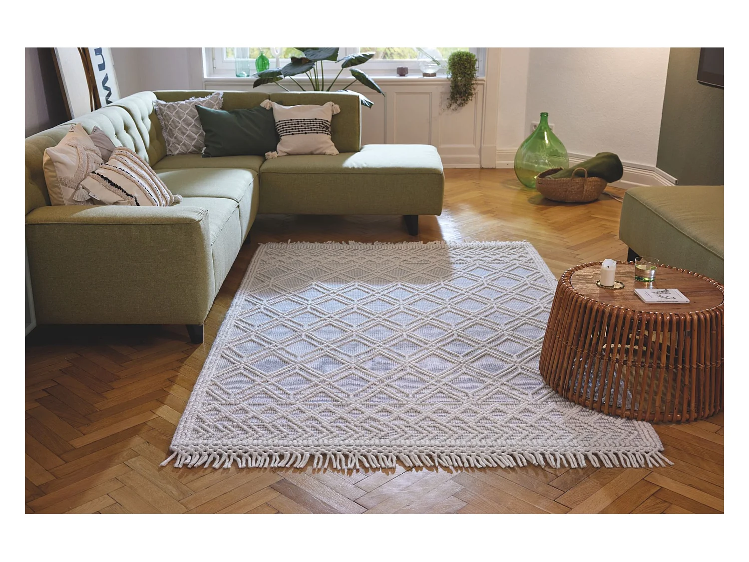 Tapis tissé à la main au design ethnique  65x135 cm bleu Colored Macrame