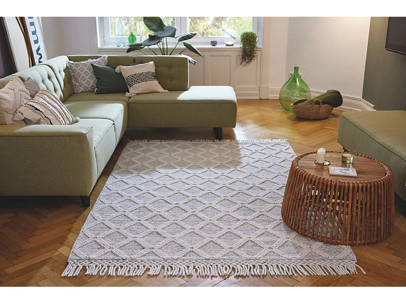 Tapis tissé à la main au design ethnique  140x200 cm natural Colored Macrame