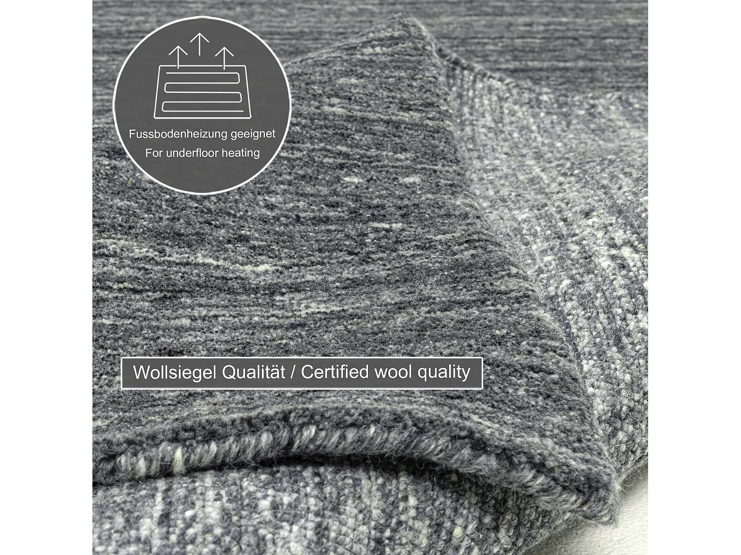 Tapis en laine UNI tissé à la main 70x140 cm anthracite Pure