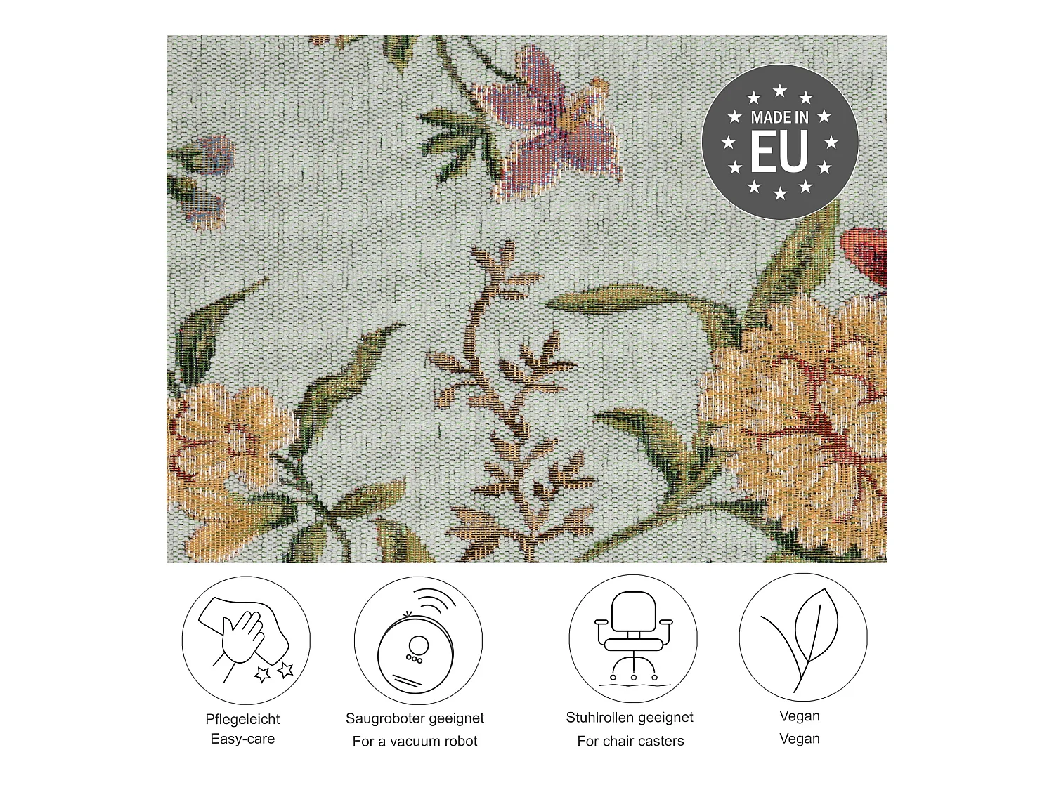 Tapis avec bordure et motif floral 80x150 cm menthe Flomi