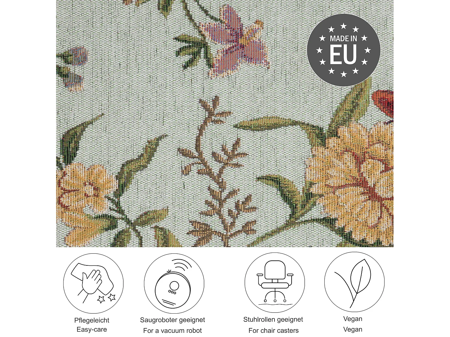 Tapis avec bordure et motif floral 80x150 cm menthe Flomi