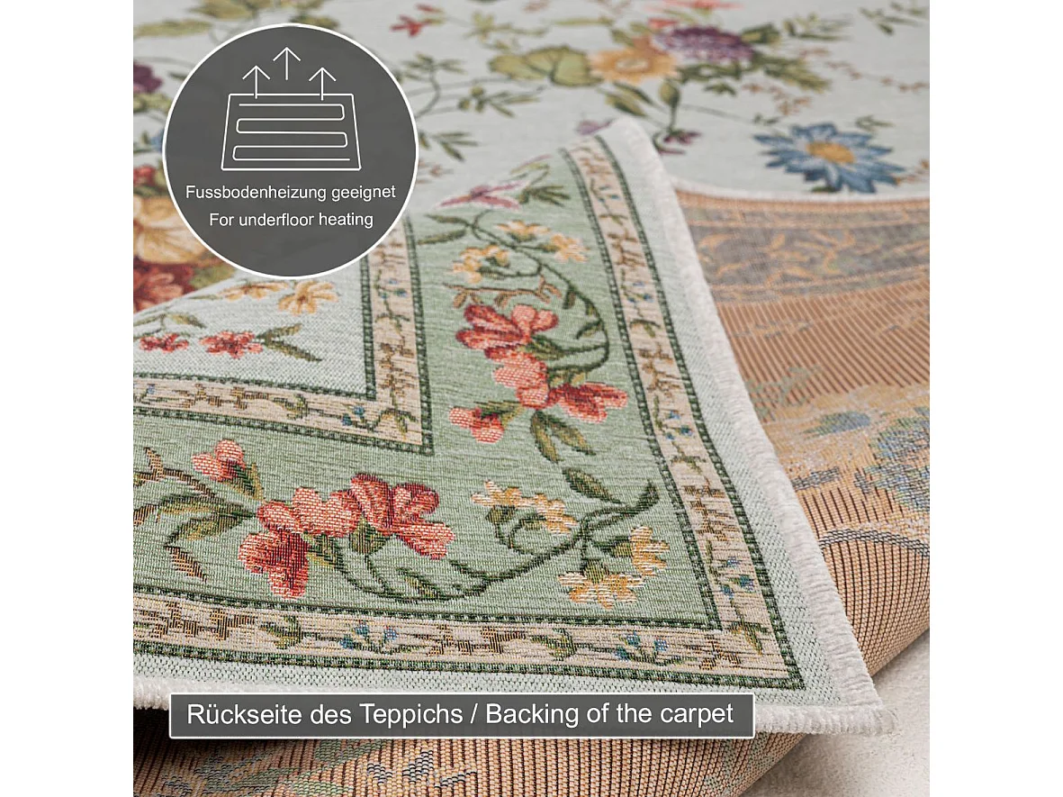 Tapis avec bordure et motif floral 80x150 cm menthe Flomi
