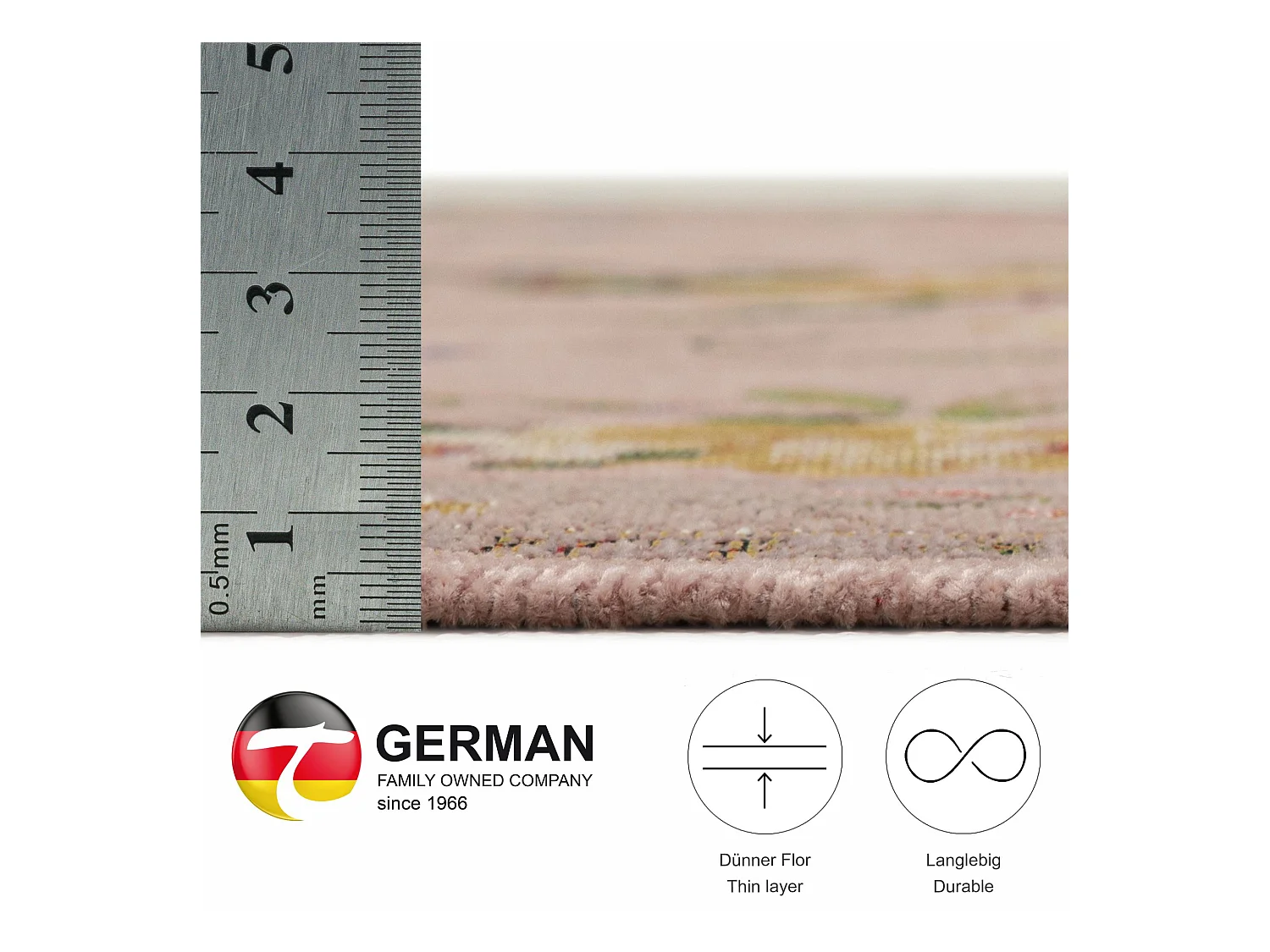 Tapis avec bordure et motif floral 60x90 cm rose Flomi