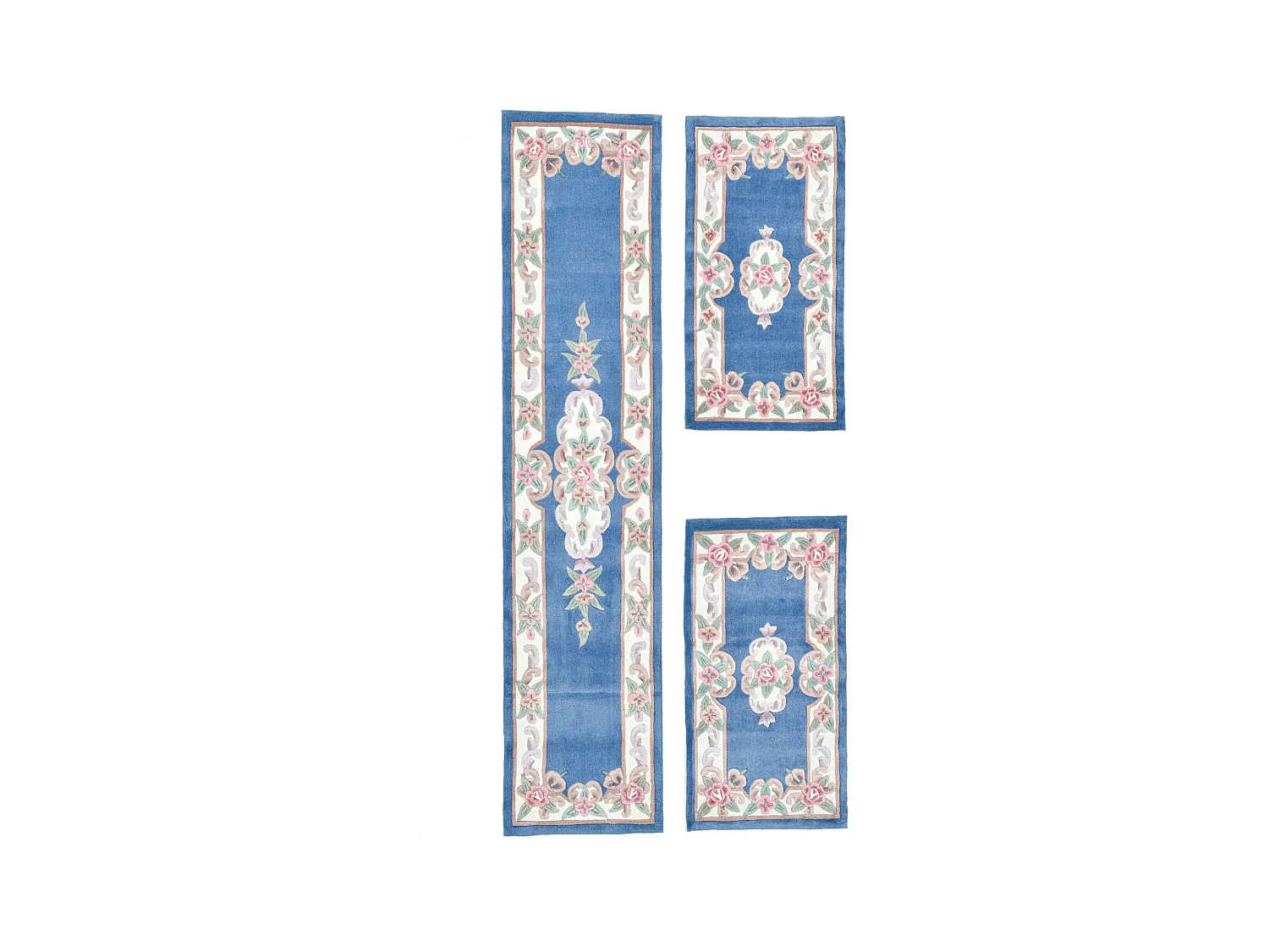 Tapis tufté à la main avec bordure, style Aubusson  70x600 cm bleu Ming