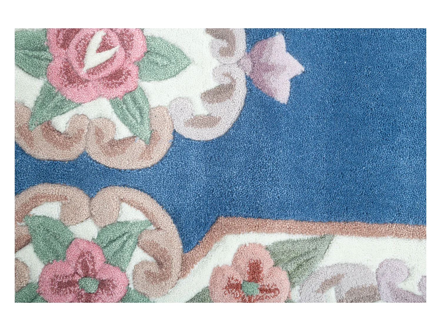 Tapis tufté à la main avec bordure, style Aubusson  70x600 cm bleu Ming