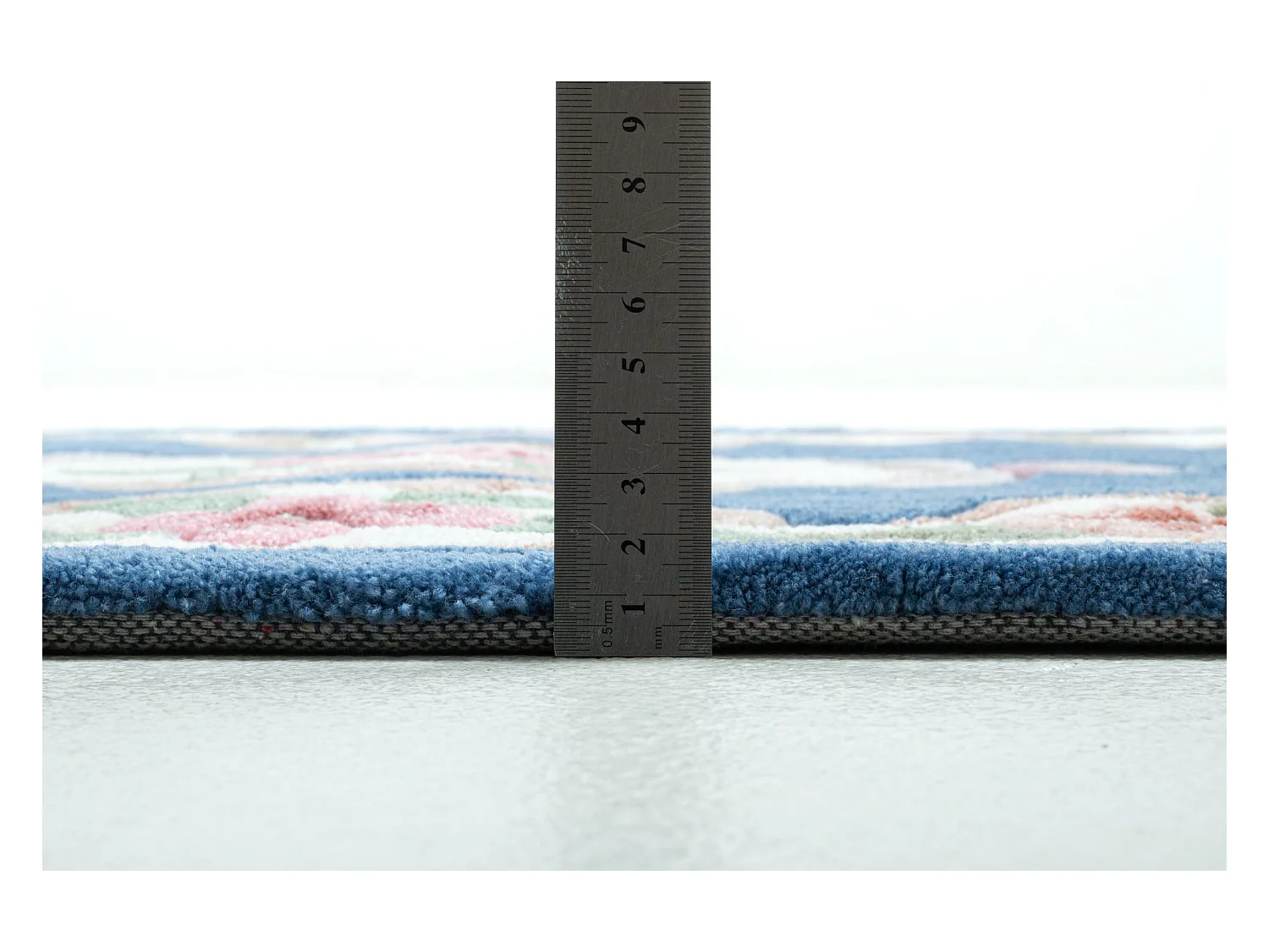 Tapis tufté à la main avec bordure, style Aubusson  70x600 cm bleu Ming