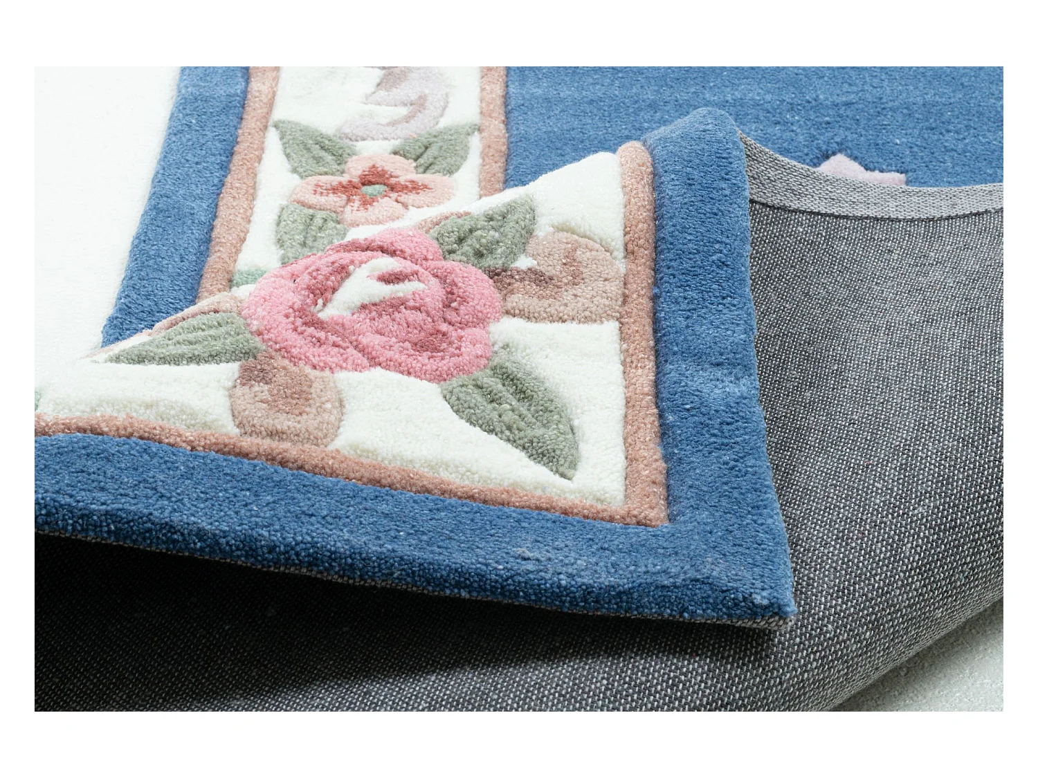 Tapis tufté à la main avec bordure, style Aubusson  70x600 cm bleu Ming