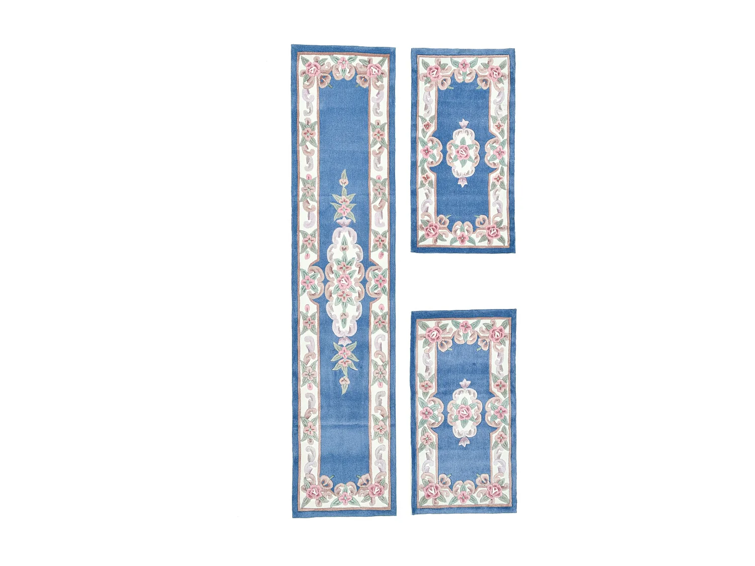 Handgetuft tapijt met rand in Aubusson-design  70x600 cm blauw Ming