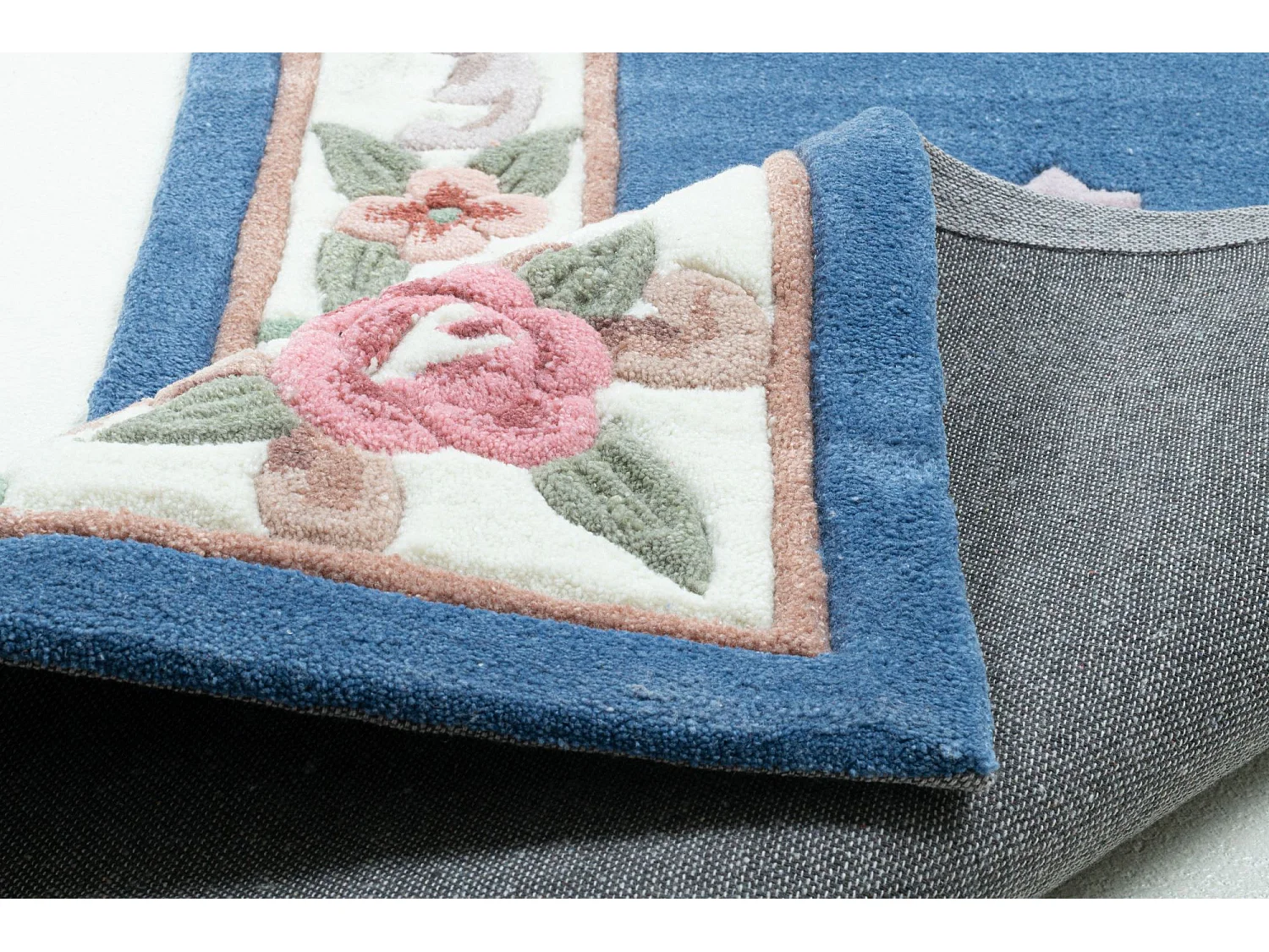 Handgetuft tapijt met rand in Aubusson-design  70x600 cm blauw Ming