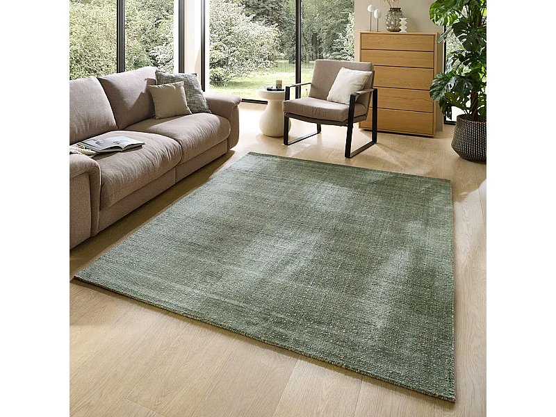 Alfombra UNI a rayas de viscosa y lana 240x340 cm Verde Venus