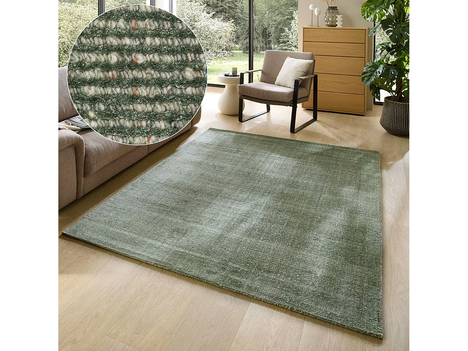 Tapis UNI rayé en viscose et laine 240x340 cm vert Venus