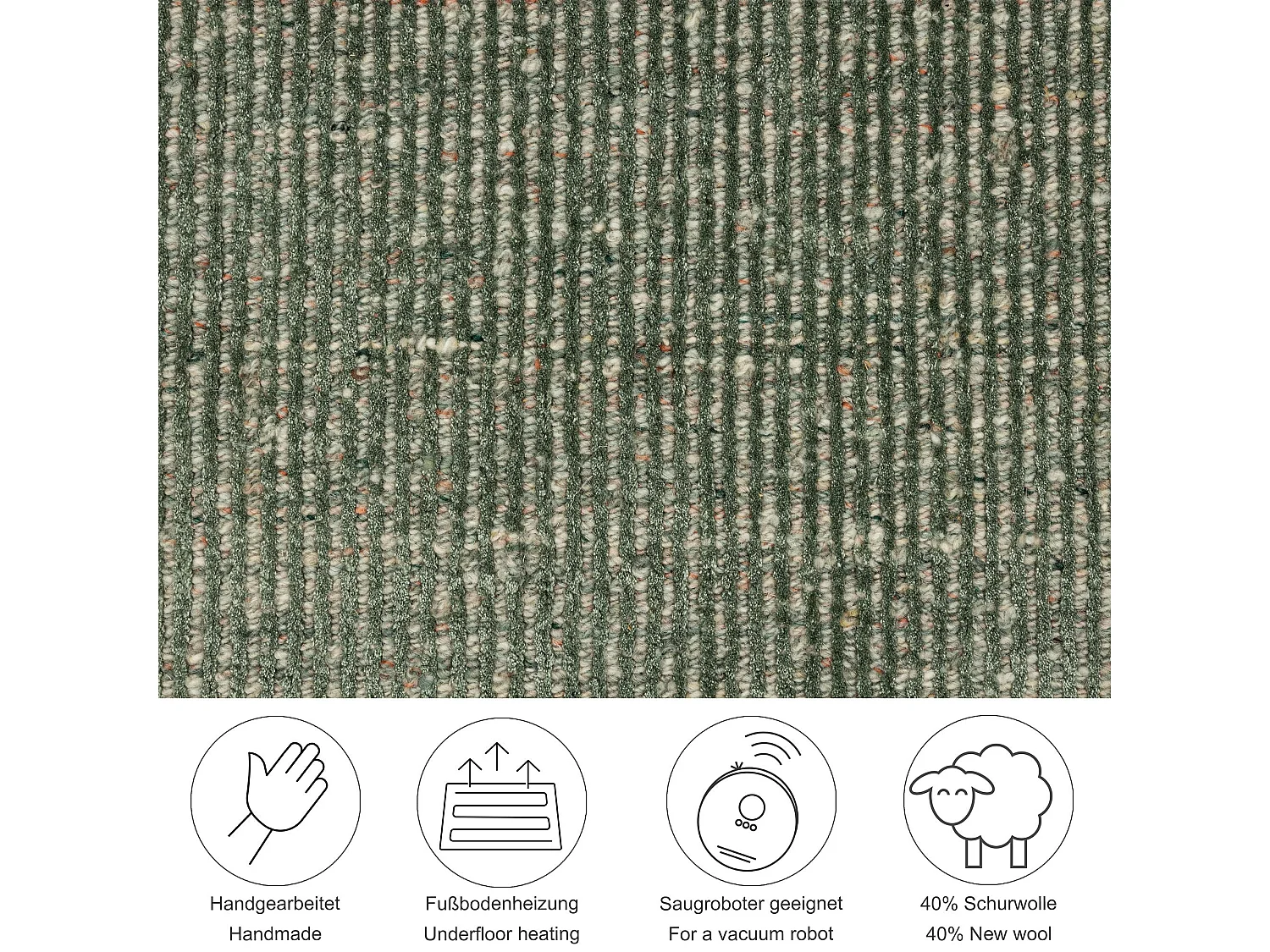 Tapis UNI rayé en viscose et laine 240x340 cm vert Venus