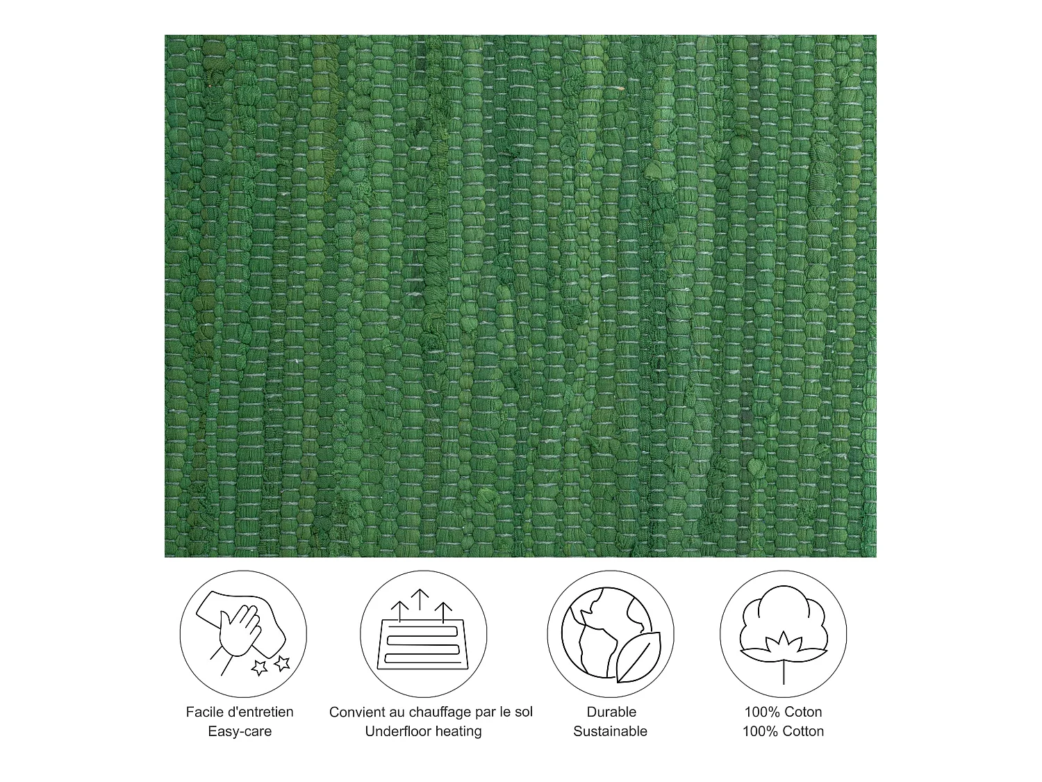 Tapis en coton tissé à la main et réversible 40x60 cm vert foncé Happy Cotton