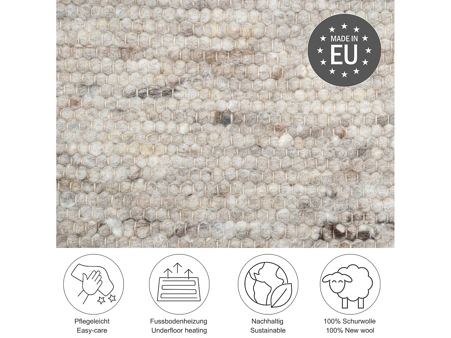 Tapis en laine tissé à la main réversible 200x250 cm sable multi Alm-Glück