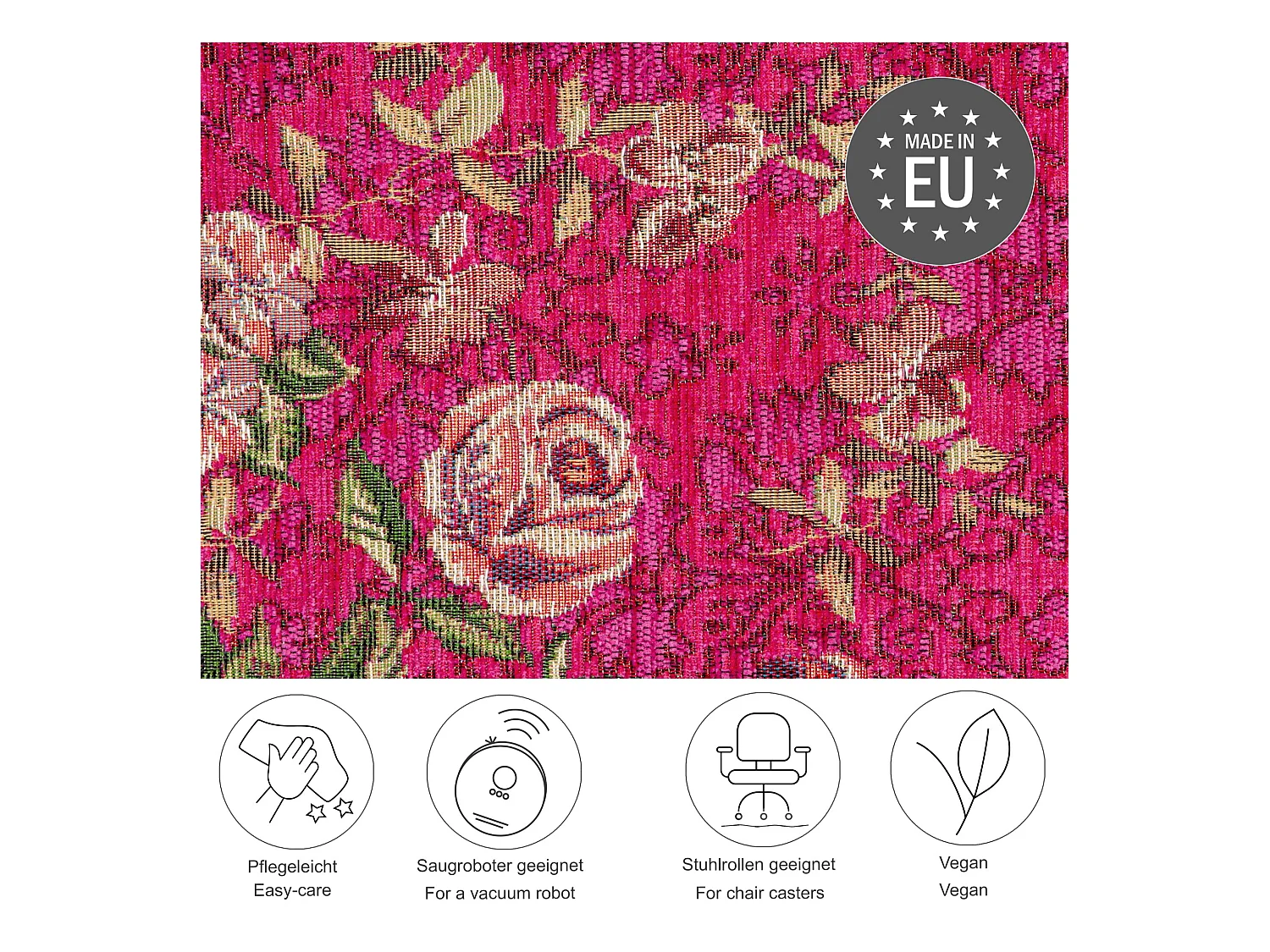 Alfombra con borde y motivos florales 160x230 cm Rosa Flomi