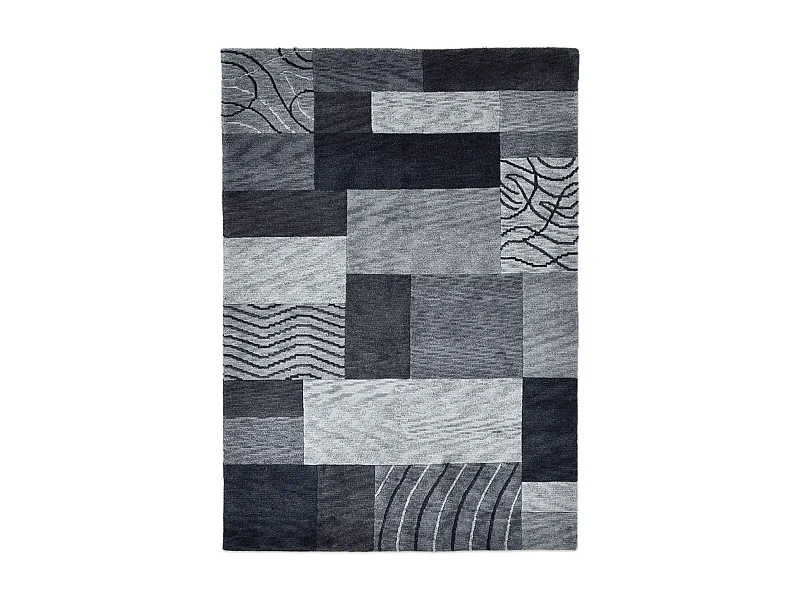 Tapis en laine noué à la main, style patchwork  60x90 cm anthracite Domas